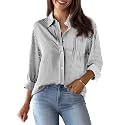 siliteelon Striped Button Down Shirts Women Cotton