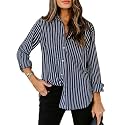 siliteelon Striped Button Down Shirts Women Cotton