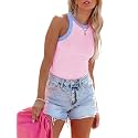 siliteelon Womens Colorblock Racerback Crew Neck Casual
