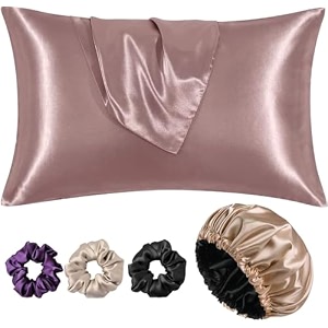 atrube silk bonnet for hair with 3 satin scrunchies satin bonnet for curly hair with 2 pack pillow covers adjustable hair bonnet best gift combo pack beige