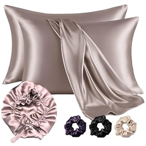 atrube silk bonnet for hair with 3 satin scrunchies satin bonnet for curly hair with 2 pack pillow covers adjustable hair bonnet best gift combo pack golden