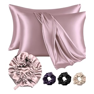 atrube silk bonnet for hair with 3 satin scrunchies satin bonnet for curly hair with 2 pack pillow covers adjustable hair bonnet best gift combo pack rose taupe