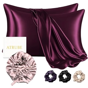 atrube silk bonnet for hair with 3 satin scrunchies satin bonnet for curly hair with 2 pack pillow covers adjustable hair bonnet best gift combo pack purple
