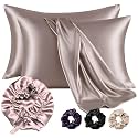 Atrube Silk Bonnet for Hair with 3 Satin Scrunchies, Satin Bonnet for Curly Hair with 2 Pack Pillow Covers, Adjustable Hair Bonnet, Best Gift Combo Pack (Golden)