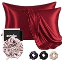 Atrube Silk Bonnet for Hair with 3 Satin Scrunchies, Satin Bonnet for Curly Hair with 2 Pack Pillow Covers, Adjustable Hair Bonnet, Best Gift Combo Pack (Red)