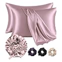 Atrube Silk Bonnet for Hair with 3 Satin Scrunchies, Satin Bonnet for Curly Hair with 2 Pack Pillow Covers, Adjustable Hair Bonnet, Best Gift Combo Pack (Rose taupe)