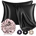 Atrube Silk Bonnet for Hair with 3 Satin Scrunchies, Satin Bonnet for Curly Hair with 2 Pack Pillow Covers, Adjustable Hair Bonnet, Best Gift Combo Pack (black)