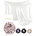 Atrube Silk Bonnet for Hair with 3 Satin Scrunchies, Satin Bonnet for Curly Hair with 2 Pack Pillow Covers, Adjustable Hair Bonnet, Best Gift Combo Pack (White)