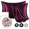 Atrube Silk Bonnet for Hair with 3 Satin Scrunchies, Satin Bonnet for Curly Hair with 2 Pack Pillow Covers, Adjustable Hair Bonnet, Best Gift Combo Pack (Purple)