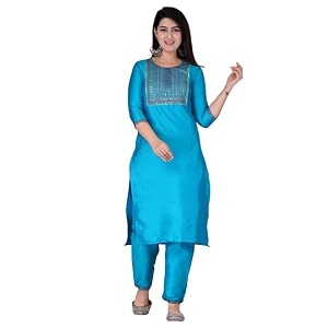 Silk Turquoise Straight Womens Stitched Salwar Suit
