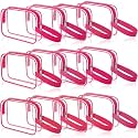 Silkfly 12 Pack Rose Pink Clear Toiletry Bag PVC Travel Cosmetic Bag with Handle Strap Makeup Pouch with Zipper for Women Summer Vacation Salon Teacher Gift