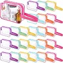 Silkfly 24 Pack Vibrant Color Clear Toiletry Bag PVC Travel Cosmetic Bag with Handle Strap Makeup Pouch with Zipper for Women Summer Vacation Salon Teacher Gift
