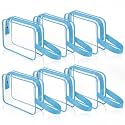 Silkfly 6 Pack Blue Clear Toiletry Bag PVC Travel Cosmetic Bag with Handle Strap Makeup Pouch with Zipper for Women Summer Vacation Salon Teacher Gift