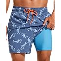 SILKWORLD Mens Swimming Trunks with Compression Liner and Zipper Pockets
