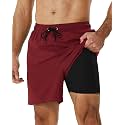 SILKWORLD Mens Swimming Trunks with Compression Liner and Zipper Pockets