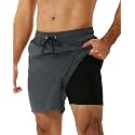 SILKWORLD Mens Swimming Trunks with Compression Liner and Zipper Pockets