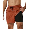 SILKWORLD Mens Swimming Trunks with Compression Liner and Zipper Pockets