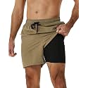 SILKWORLD Mens Swimming Trunks with Compression Liner and Zipper Pockets