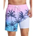 SILKWORLD Mens Swimming Trunks with Compression Liner and Zipper Pockets