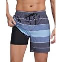 SILKWORLD Mens Swimming Trunks with Compression Liner and Zipper Pockets