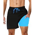 SILKWORLD Mens Swimming Trunks with Compression Liner and Zipper Pockets