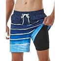 SILKWORLD Mens Swimming Trunks with Compression Liner and Zipper Pockets