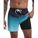 SILKWORLD Mens Swimming Trunks with Compression Liner and Zipper Pockets