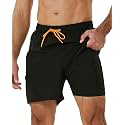 SILKWORLD Mens Swimming Trunks with Compression Liner and Zipper Pockets