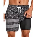 SILKWORLD Mens Swimming Trunks with Compression Liner and Zipper Pockets
