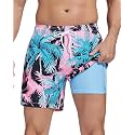 SILKWORLD Mens Swimming Trunks with Compression Liner and Zipper Pockets