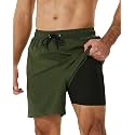 SILKWORLD Mens Swimming Trunks with Compression Liner and Zipper Pockets