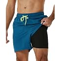 SILKWORLD Mens Swimming Trunks with Compression Liner and Zipper Pockets