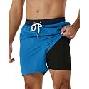 SILKWORLD Mens Swimming Trunks with Compression Liner and Zipper Pockets