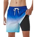 SILKWORLD Mens Swimming Trunks with Compression Liner and Zipper Pockets