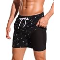 SILKWORLD Mens Swimming Trunks with Compression Liner and Zipper Pockets
