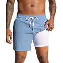SILKWORLD Mens Swimming Trunks with Compression Liner and Zipper Pockets