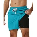 SILKWORLD Mens Swimming Trunks with Compression Liner and Zipper Pockets