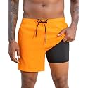 SILKWORLD Mens Swimming Trunks with Compression Liner and Zipper Pockets