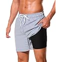 SILKWORLD Mens Swimming Trunks with Compression Liner and Zipper Pockets