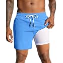 SILKWORLD Mens Swimming Trunks with Compression Liner and Zipper Pockets