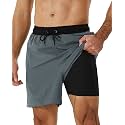 SILKWORLD Mens Swimming Trunks with Compression Liner and Zipper Pockets