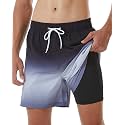 SILKWORLD Mens Swimming Trunks with Compression Liner and Zipper Pockets