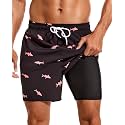 SILKWORLD Mens Swimming Trunks with Compression Liner and Zipper Pockets