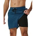 SILKWORLD Mens Swimming Trunks with Compression Liner and Zipper Pockets