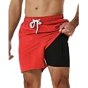 SILKWORLD Mens Swimming Trunks with Compression Liner and Zipper Pockets