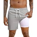 SILKWORLD Mens Swimming Trunks with Compression Liner and Zipper Pockets