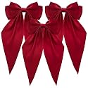 Silky Satin Hair Bows, Oversized Long Tail Bows with Barrette Clips, Coquette Hair Accessories for Women and Girls (Burgundy 3P)