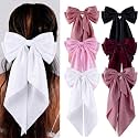 Silky Satin Hair Bows, Oversized Long Tail Bows with Barrette Clips, Coquette Hair Accessories for Women and Girls (Coral-B.Pink-White-Black-Burgundy-D.Rose)
