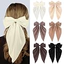 Silky Satin Hair Bows, Oversized Long Tail Bows with Barrette Clips, Coquette Hair Accessories for Women and Girls (Black-D Brown-B Brow-Kaki-C Kaki-Beige)