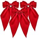 Silky Satin Hair Bows, Oversized Long Tail Bows with Barrette Clips, Coquette Hair Accessories for Women and Girls (Red 3P)